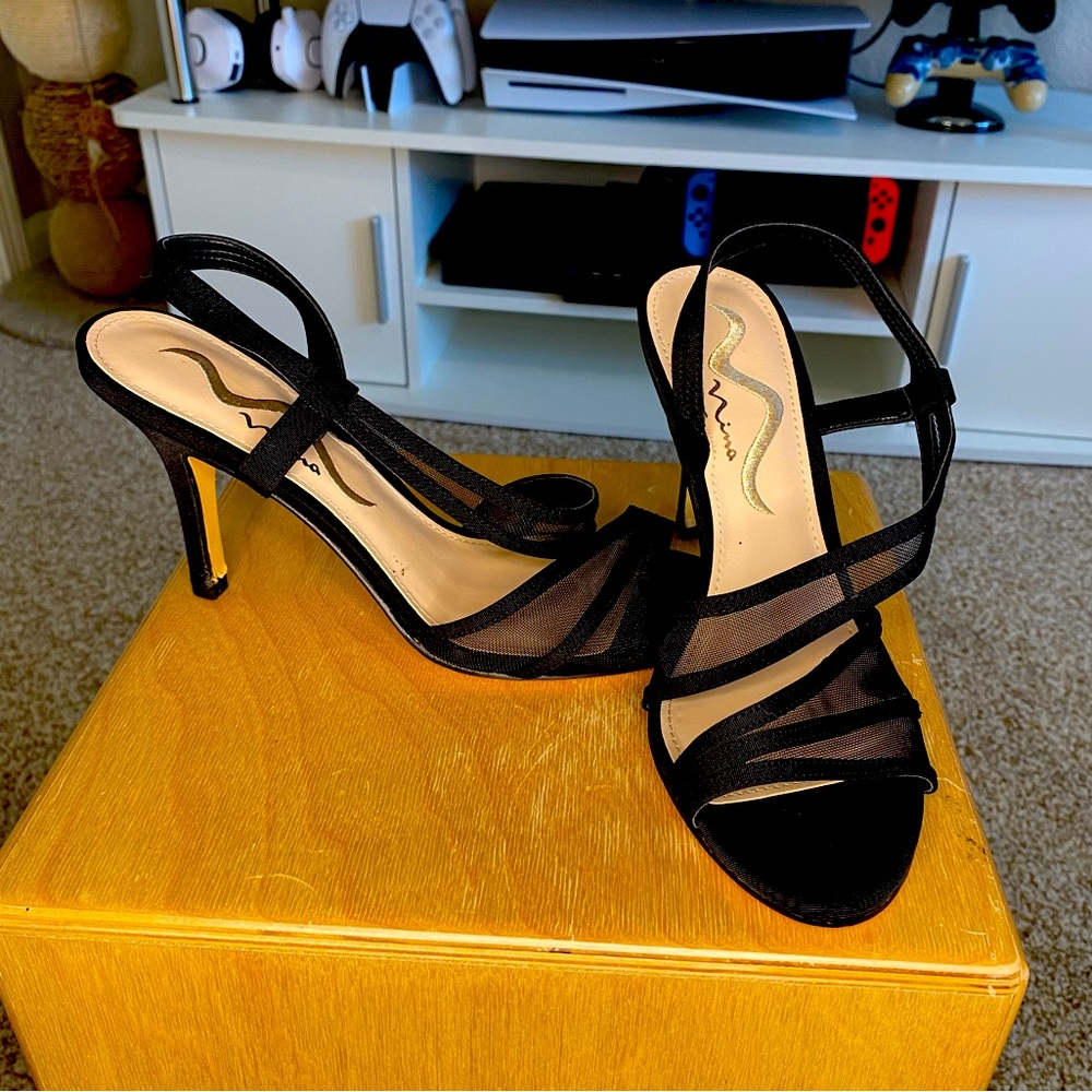 Black mesh heels